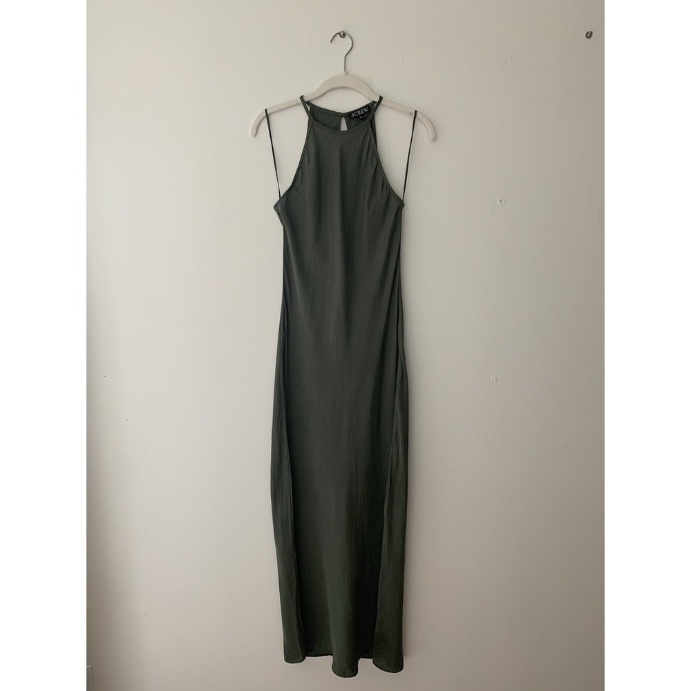 JCREW Amber Slip Dress 00 Bias Cut Olive Green 90s Minimalism Silky Feel Light